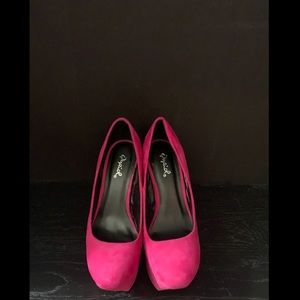 Hot Pink Suede Wedge Heels